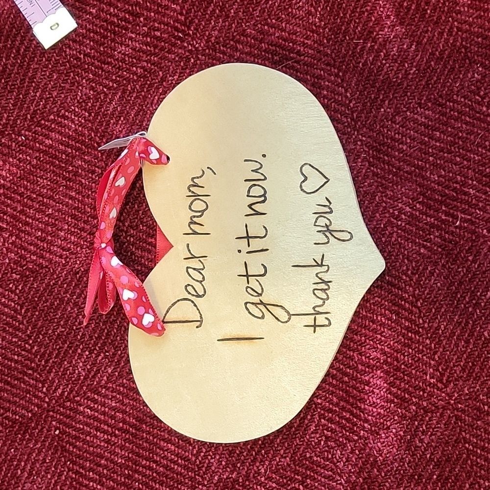 Woodburned mom heart